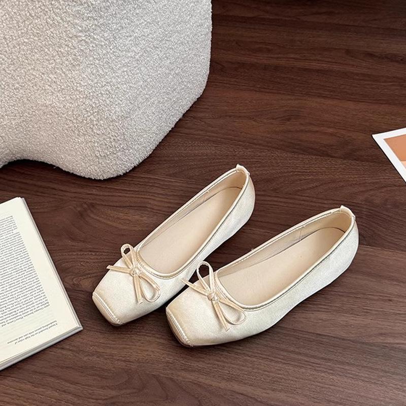 Inner Height Increase 3CM Apricot Gentle Evening Shoes Women's Shoes 2025 New Spring and Summer Red Satin Ballet Shoes