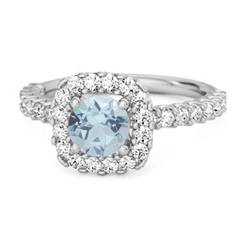 

Blue Topaz Round Cushion Halo Ring – 925 Sterling Silver 7 біле золото кольору