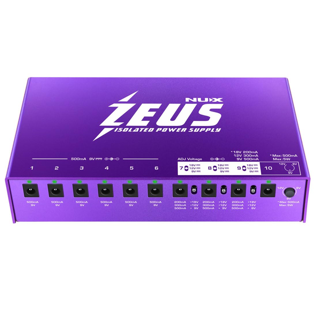 

NuX Zeus Low Low Impedance 10 Port Isolated Power Supply 3 Adjustable High Current Outputs and 1 Fine Adjustable High Current Output Noise, фіолетовий