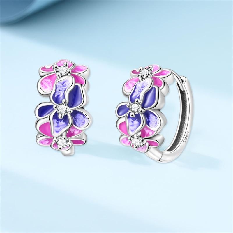 New 925 Silver Colorful Butterfly Dragonfly Iris Flower Earrings For Women Fashion Birthday Party Jewelry Gifts