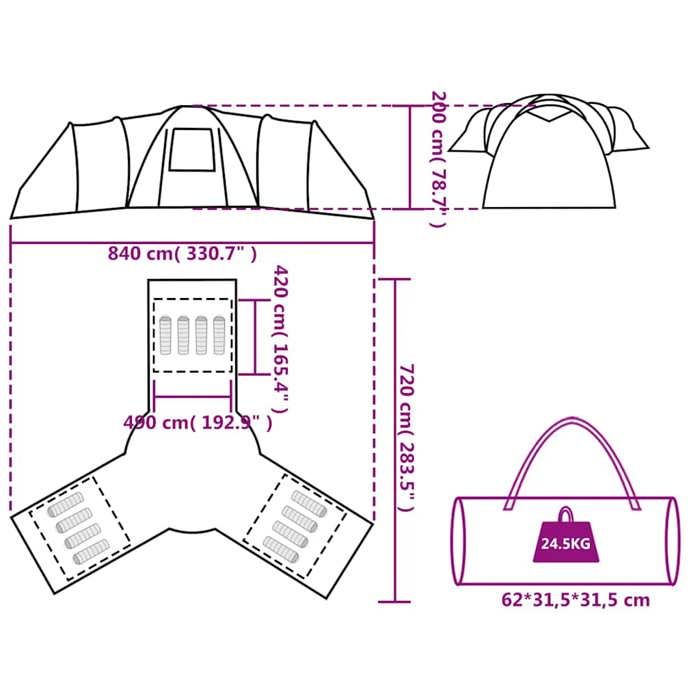 VidaXL Camping Tent 12 Person, Shade Tent with Carry Bag, Portable Awning with Sidewalls for 94346