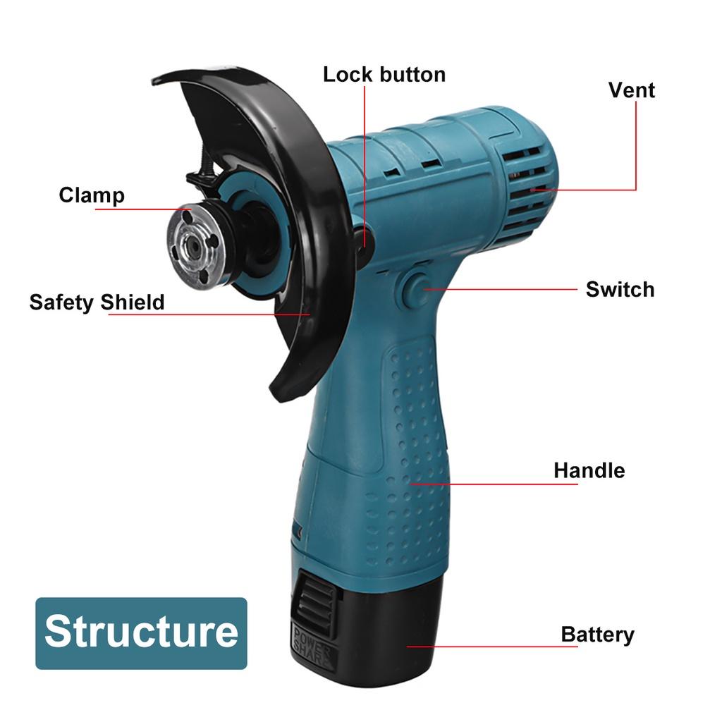 100mm 18V 800W Portable Handheld Cutting Polishing Tool W/ 1/2 Battery Electric Angle Grinder