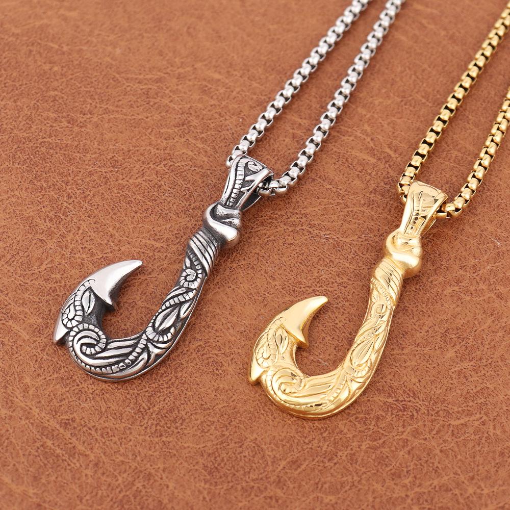 Trendy Charms Maui Magic Fish Hook Pendant Chain High Quality Stainless Steel Viking Fish Hook Men's Necklaces Jewelry