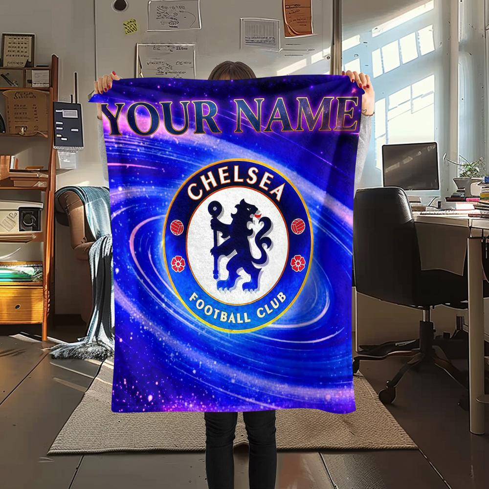Custom Name Chelsea Football Club Flannel Blanket, High Quality Comfortable for All Seasons, Home Decor, Warmth and Comfort