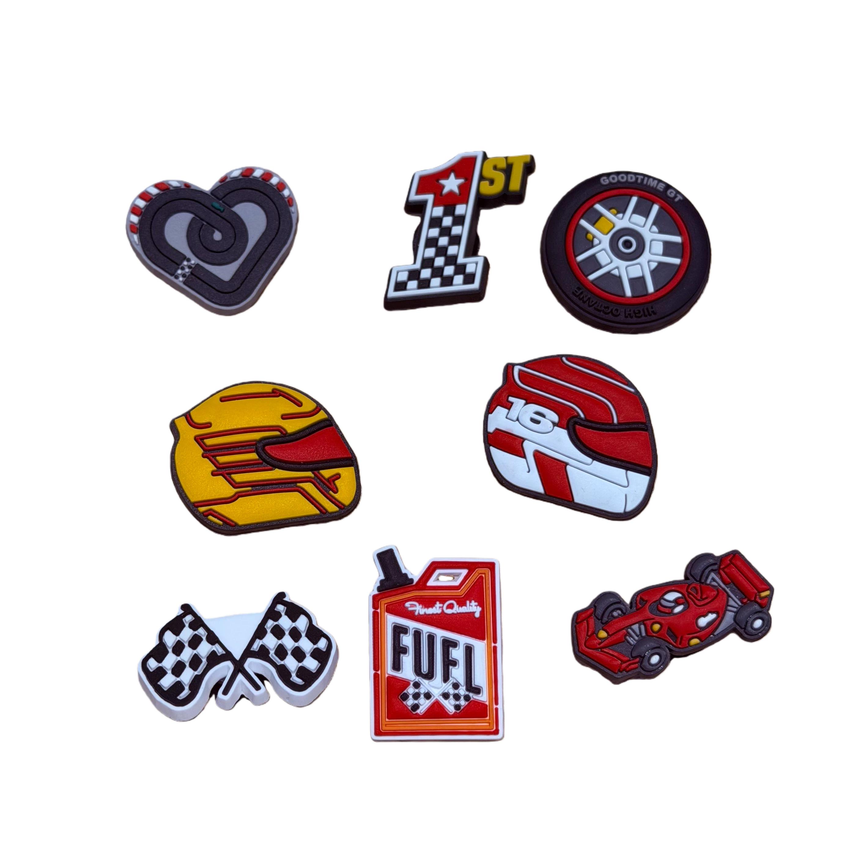 8Pcs Cartoon Racing Car PVC Sandals Shoe Decoration Garden Shoes Button Accessories Shoes Charms For Bracelets DIY Backpack