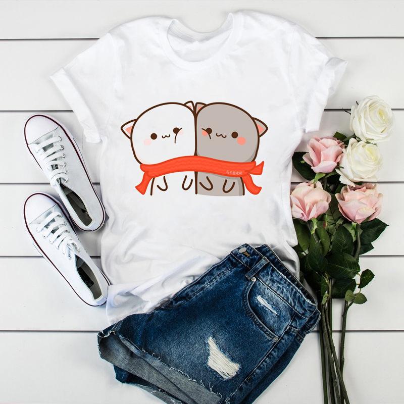 Newly women tshirt cartoon funny cute peach cat print t shirt femme Harajuku kawaii summer tops tee shirt femme tumblr clothes
