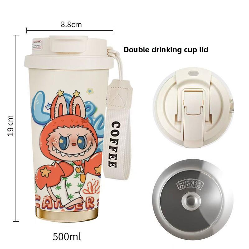 Coffee Cup 316 Stainless Steel Thermos Cup High Value Men's and Women's Water Cup Cartoon Double Drinking Straw Cup