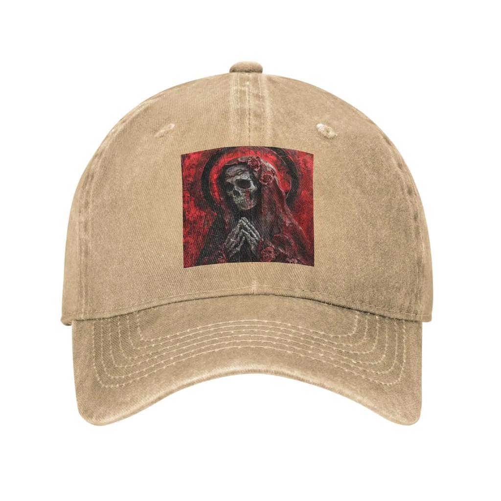 Santa Muerte Saint Death Goth Mexican Muertos Skull Washed Denim Cap Baseball Caps Adjustable Hat Summer Unisex Baseball Hats
