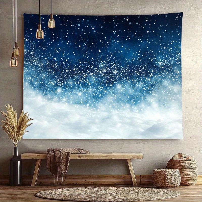 2D Flat Starry Night Sky Tapestry Deep Blue Galaxy Stars Clouds Cosmic Universe Space Dreamy Bedroom Ceiling Decor