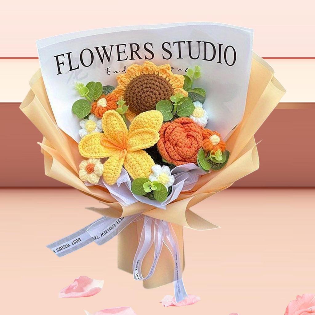 Completed Crochet Flowers Bouquet Artificial Valentine's Day Gifts Eternal Blessing for