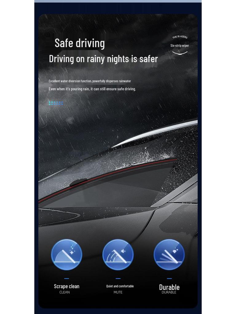 Silent Silicone Wiper Blades: Double 6-Layer Bone-Free Rubber for Front & Rear