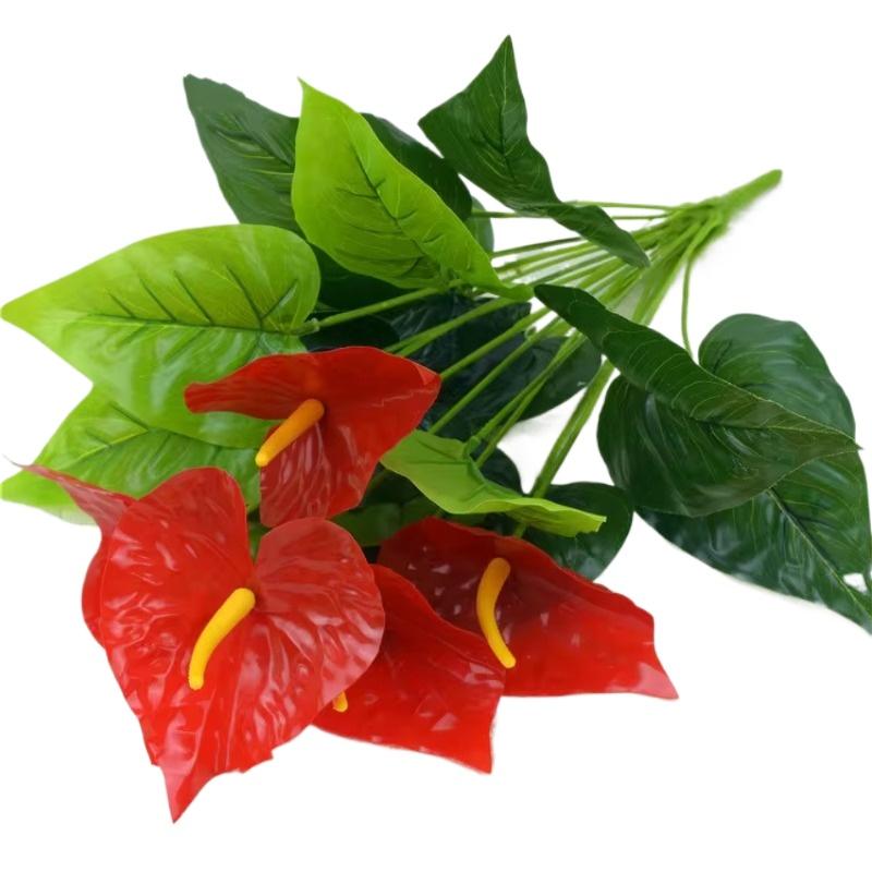 18Fork/branch Artificial Plants Anthurium Decoration Green Turtle Leaves Garden Home Decor Artificial Flowers Grass Plant Bonsai