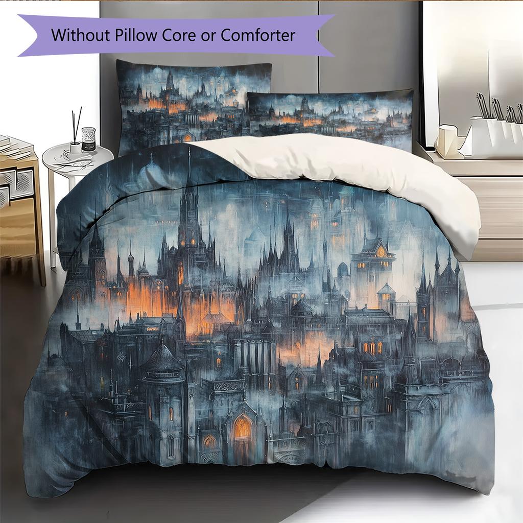 Sky Castle Pattern Bedding Quilt Set  Home Decoration  Gift (1 * Duvet Cover + 2 * Pillowcase  Without Core)