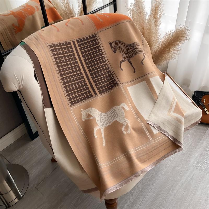 Luxury Warm Poncho Cashmere Winter Women Scarf Horse Print Shawl Wraps Female Thick Pashmina Blanket Bufanda Travel Echarpe 2024