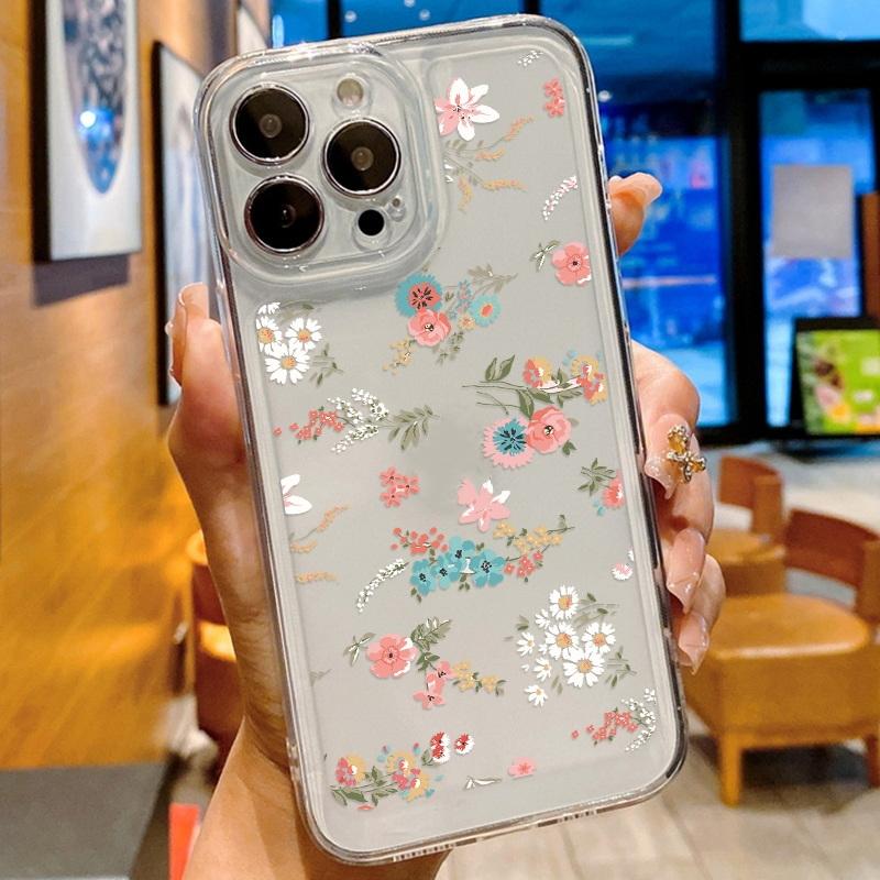 Fashion Floral Phone Case For Iphone 16 15 14 Pro Max 13 12 11 Shockproof Silicone Case Clear Cover