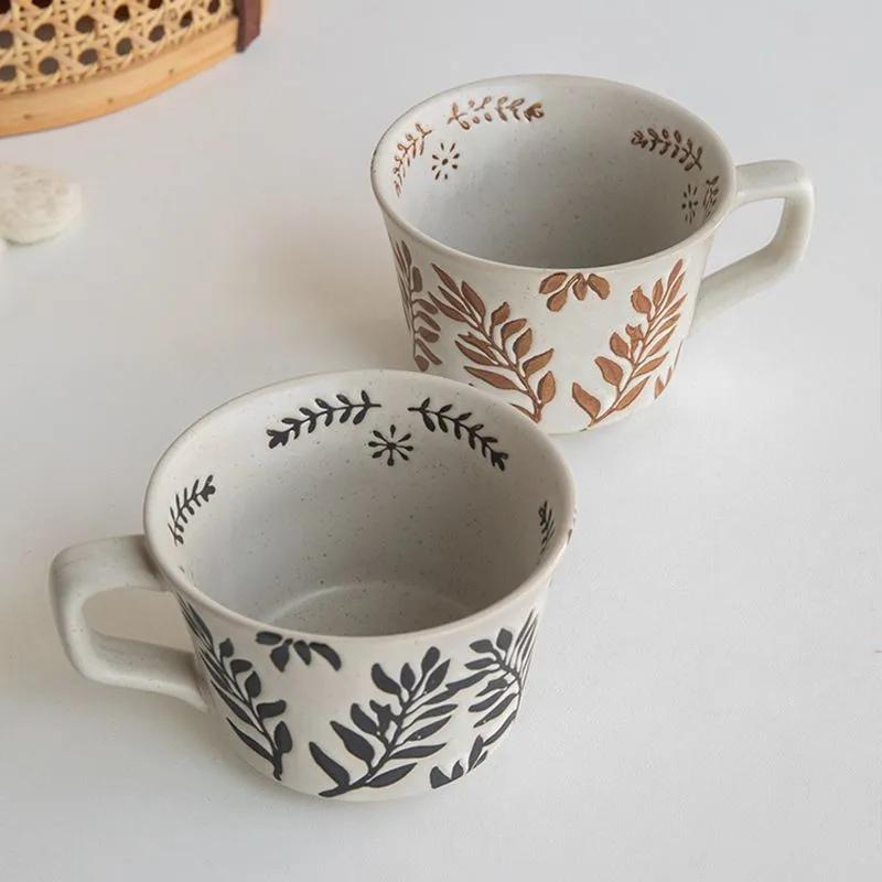 375ml Hand Drawn Ceramic Mug for Coffee Exquisite Home Breakfast Oatmeal Cup Water Tumbler Teacup Christmas Gift
