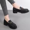 Women's Shallow Soft Leather Shoes New Spring Retro Metal Button Slip On Platform Shoes for Women Students Office Ladies Loafers