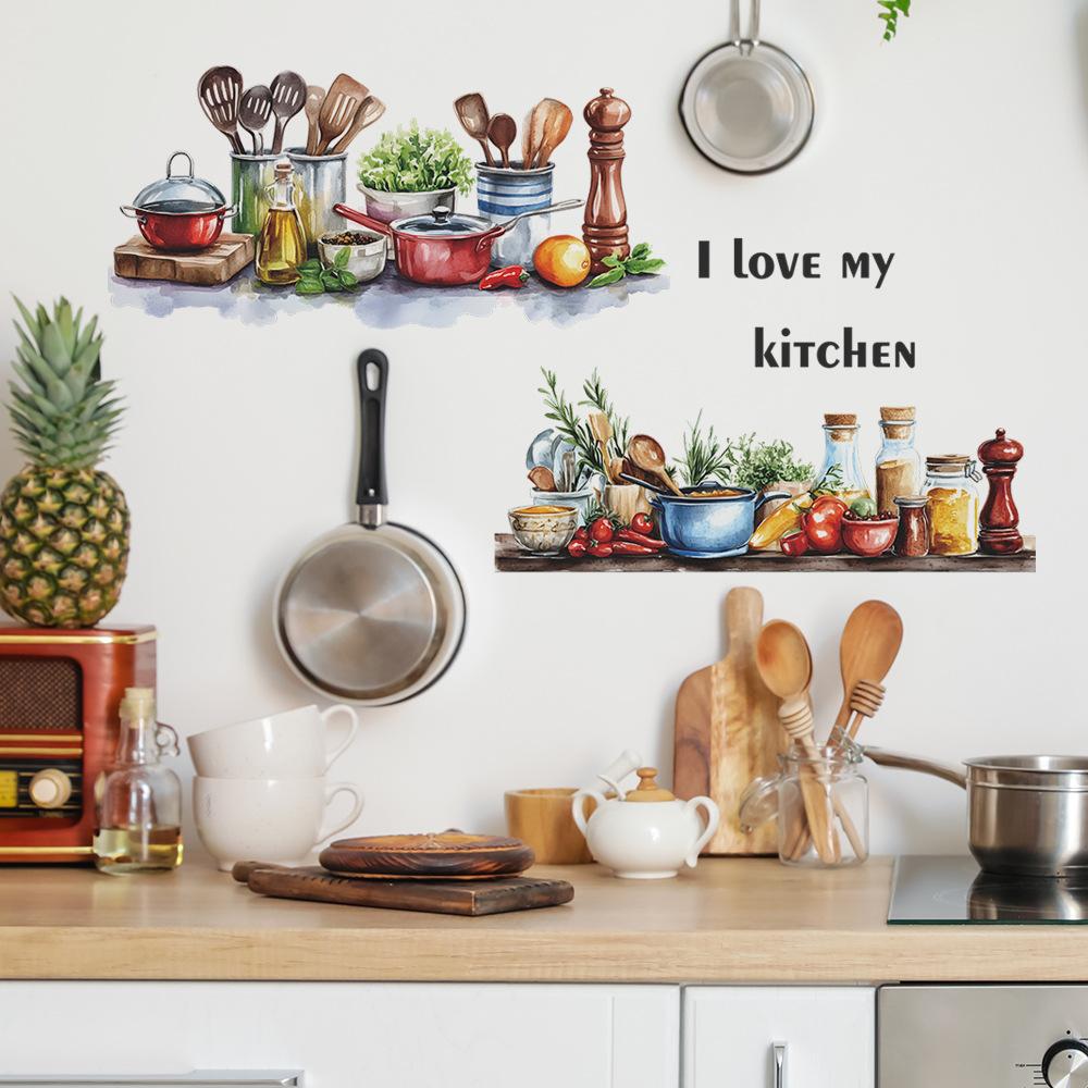 Bemalte Kreative Küchenutensilien Restaurantküche Heimhintergrund Verschönerung und Dekoration Wandaufkleber