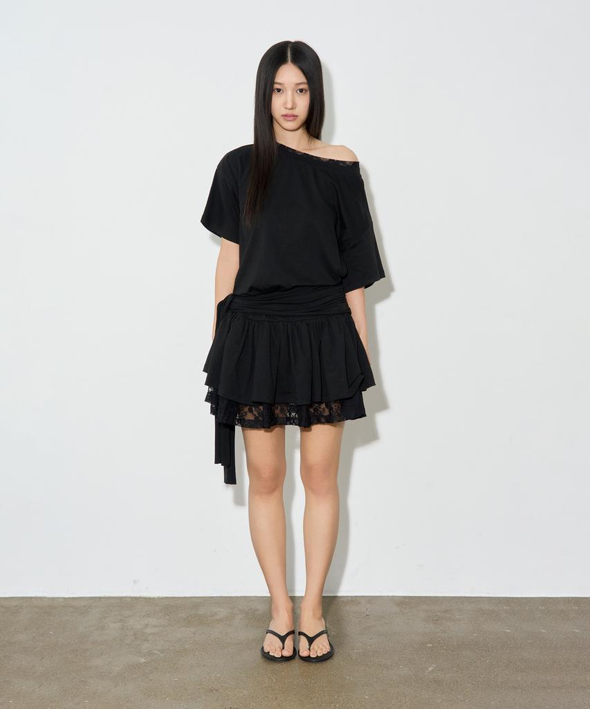 Seul Asymmetrical Off-Shoulder Lace Dress_Black