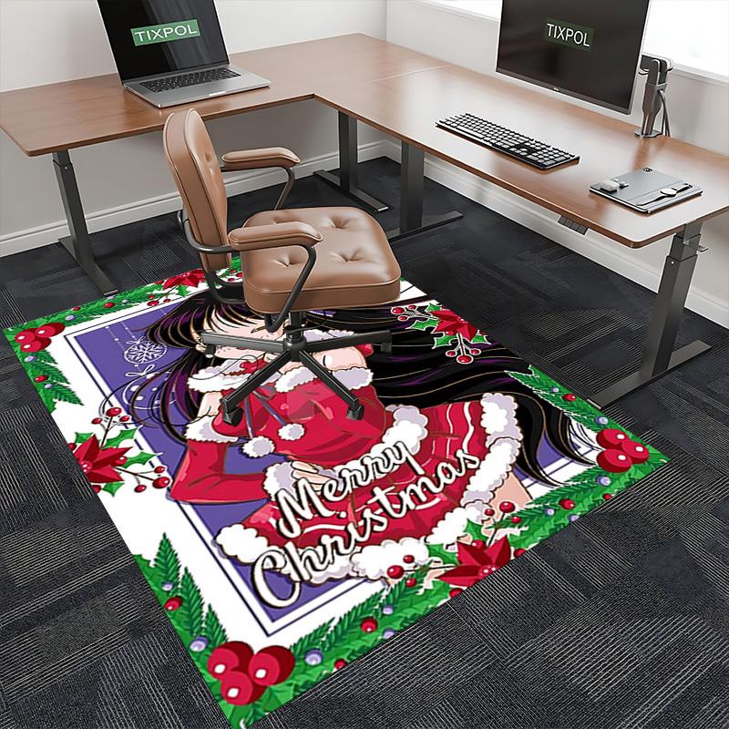 1pc Merry Christmas! Usagi Tsukino Sailor Moon Anime Cartoon Design Office Chair Mat, Non-Slip Carpet for Home Decor, Suitable for All Seasons.O029