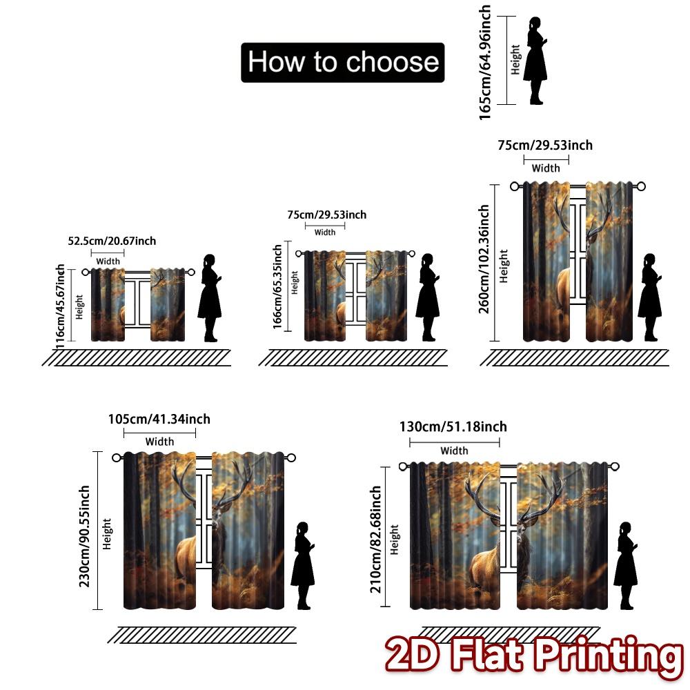 2pcs, 2D FLAT PRINTING Curtains (Without Rod) Majestic Stag Modern Pattern Curtains Yarn Curtains Gifts Ldeal for Bedroom &