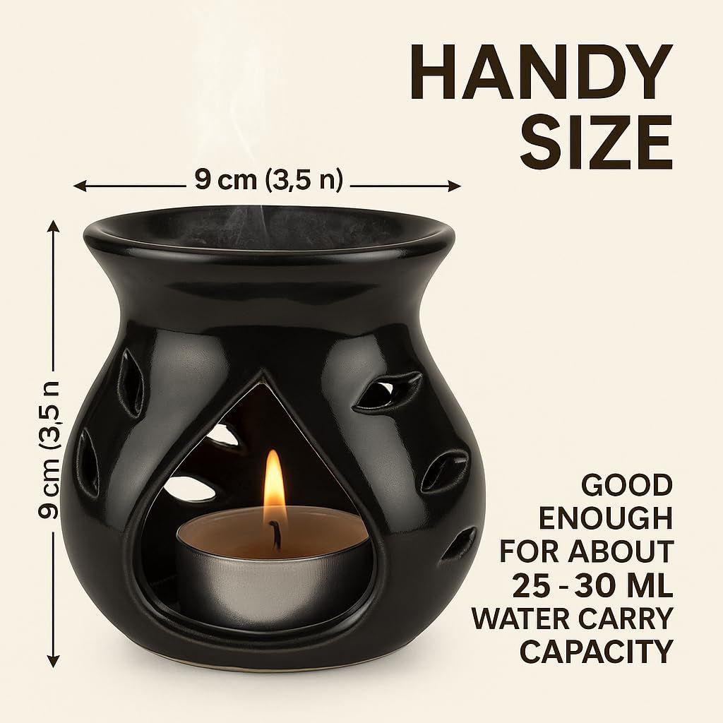 Ceramic Clay Candle Operated Aroma Burner (Black; 9 Cm)