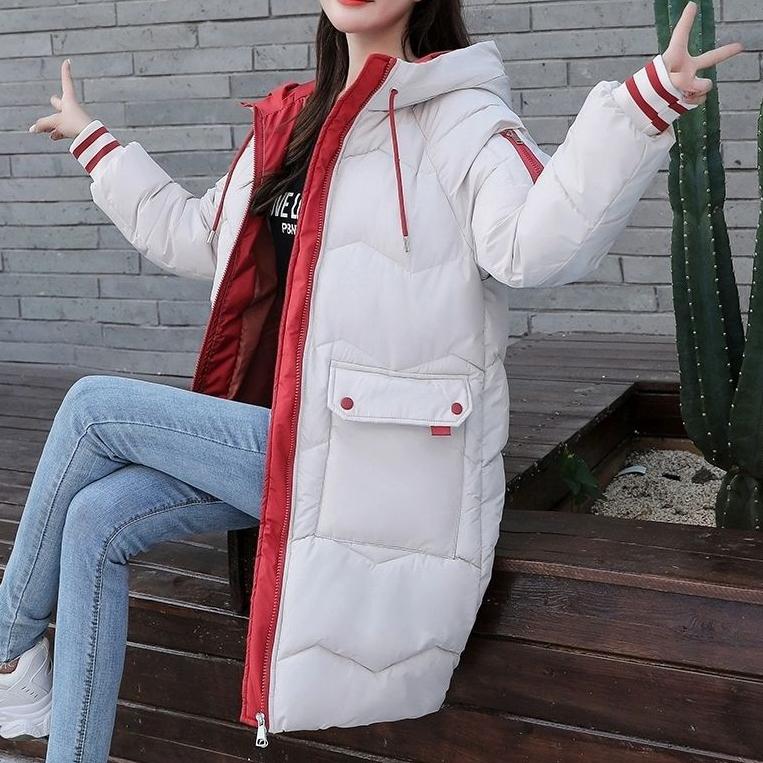 

Хлопковая одежда средней длины, женская свободная толстая стеганая куртка в корейском стиле, однотонное пальто больших размеров, зимняя пуховая куртка с капюшоном XXL