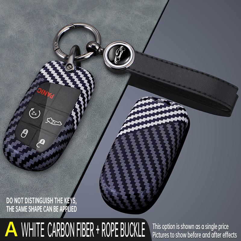 Carbon Car Key Cover Fob Case Shell for Jeep Grand Cherokee Dodge Dart Journey RAM 1500 Charger Challenger Durango Chrysler 300
