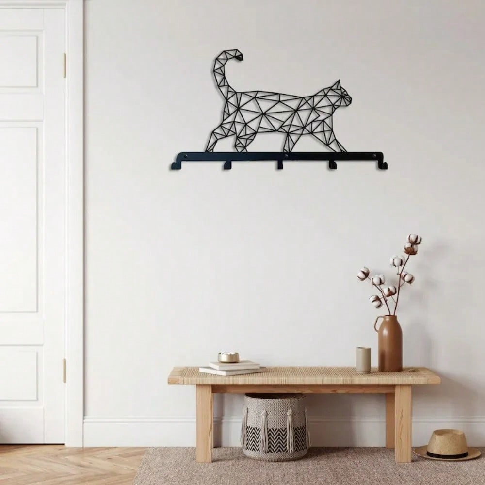 Black Cat Wall Hook, Metal Key Holder for Home Entryway & Bedroom, Cute Iron Decor Gift for Cat Lovers
