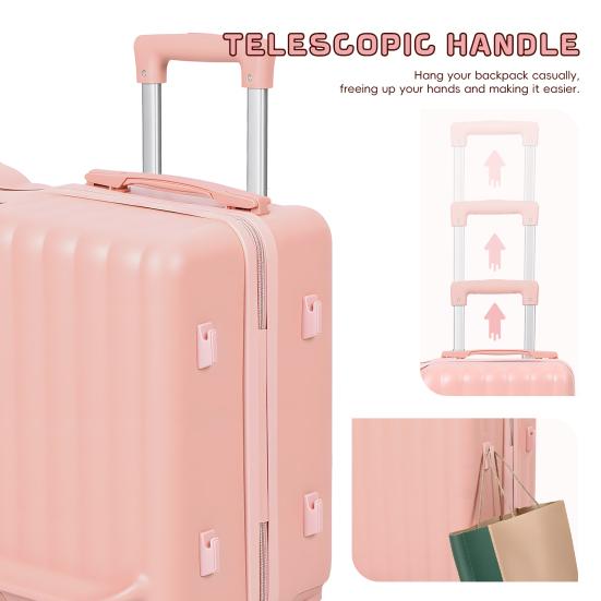 Troler Mic pentru Copii 20 Inch Bagaj pe care se poate sta cu Troler de Mână, 6 Roți Spinner & Mâner Telescopic Antiderapant Mâner Retractabil, Carcasă Dură