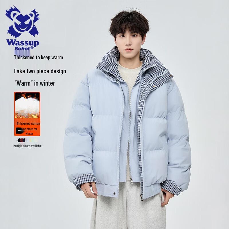 

Wassup Sohot Men s Faux Two-Piece Plaid Padded Jacket 4XL