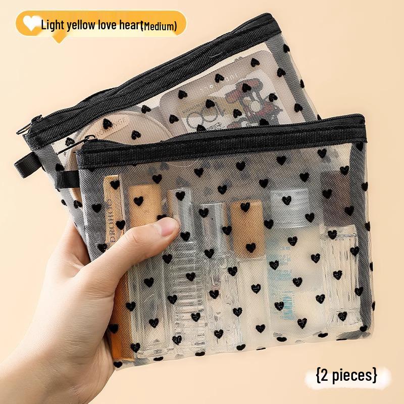 Flocking Love Mesh Portable Cosmetic Bag - High-Value, Simple Design