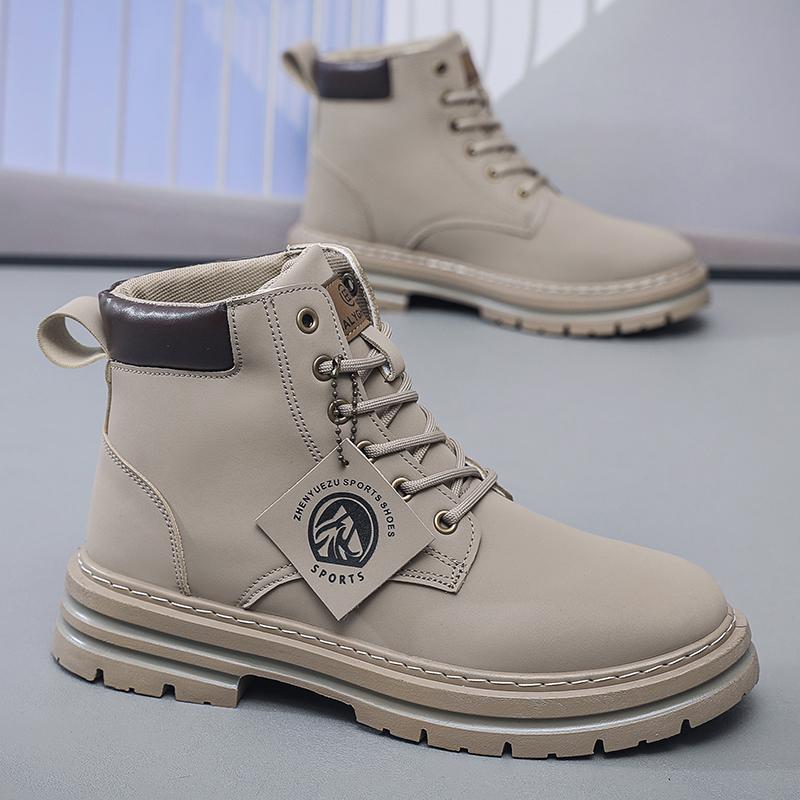 

Fashion Men s Leather Shoes High Top Boots Fashionable Motorcycle Shoes Ankle Boots Winter Boots Men s Hiking Shoes Lace Up Botas Hombre 48 серый