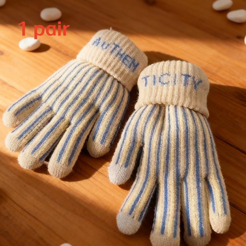 

1 пара полосатых ретро вязаных перчаток с флисовой подкладкой и сенсорным экраном для ношения на шее, теплые для велоспорта, подходят для мужчин и женщин, осень и зима, Эссен