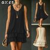 Women's Fashion Summer Spring Solid Color Print V-Neck Sleeveless Casual Dresses