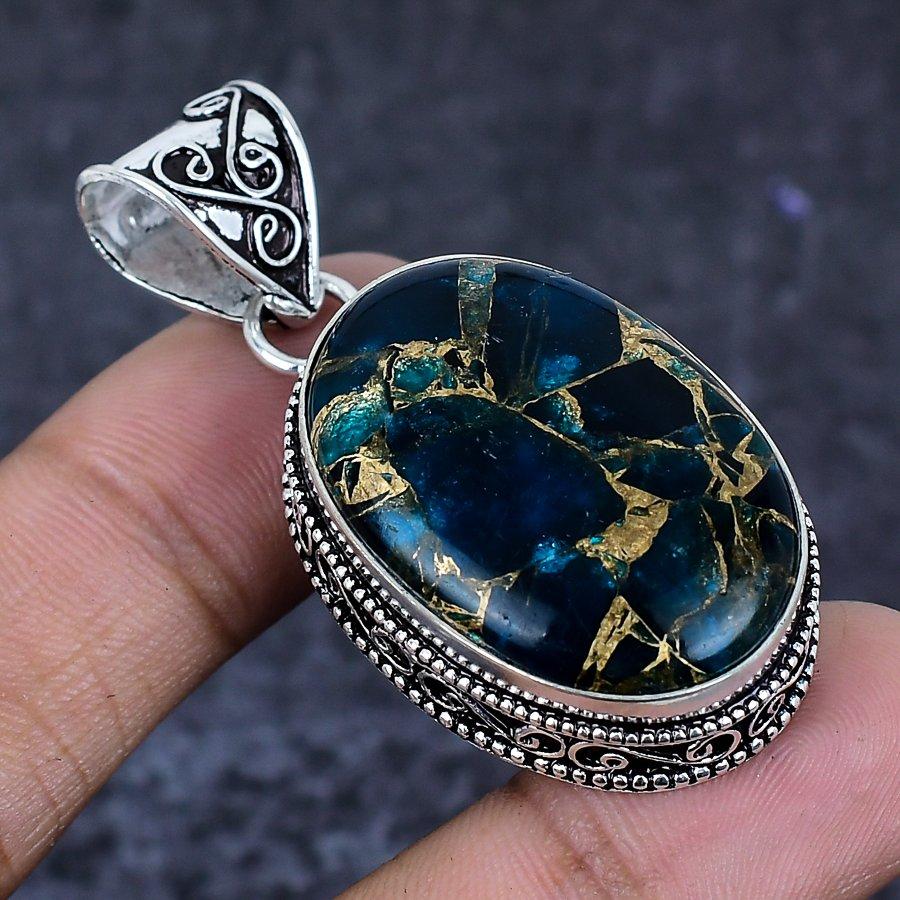 Natural Copper Tourmaline 925 Sterling Silver Jewelry Pendant 2.05" ETC-13877