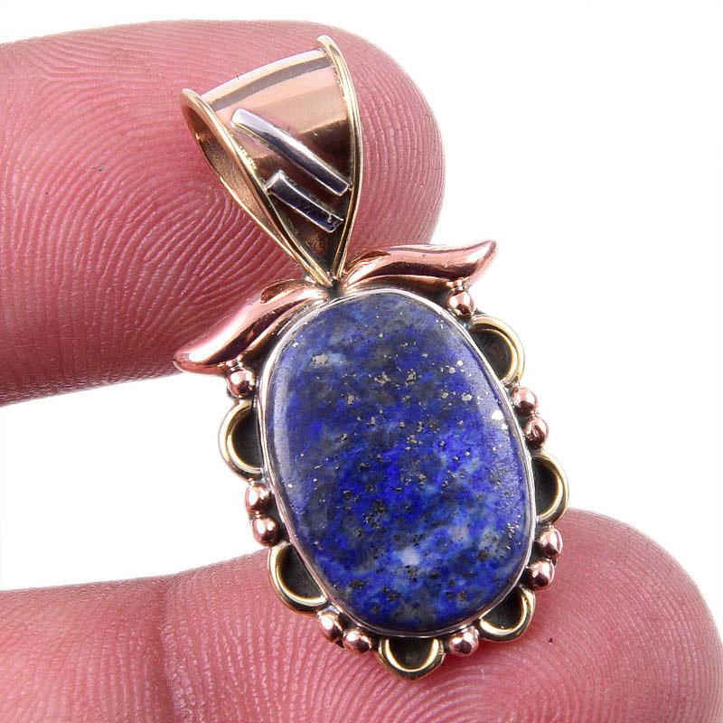 

Natural Lapis Lazuli 925 Solid Sterling Silver TwoTone Gift Pendant 1.25 I9l59