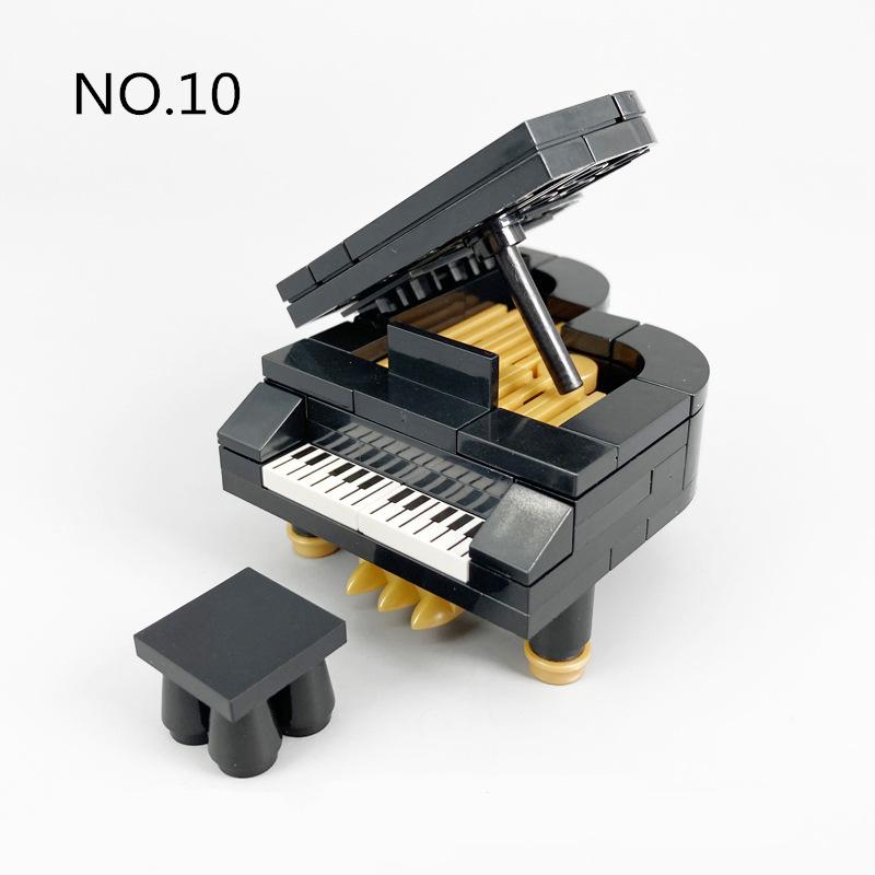 Music Mini Scene MOC Creative Assembly Building Blocks Upright Triangular Piano Set DIY Bricks Toys For Children Christmas Gifts