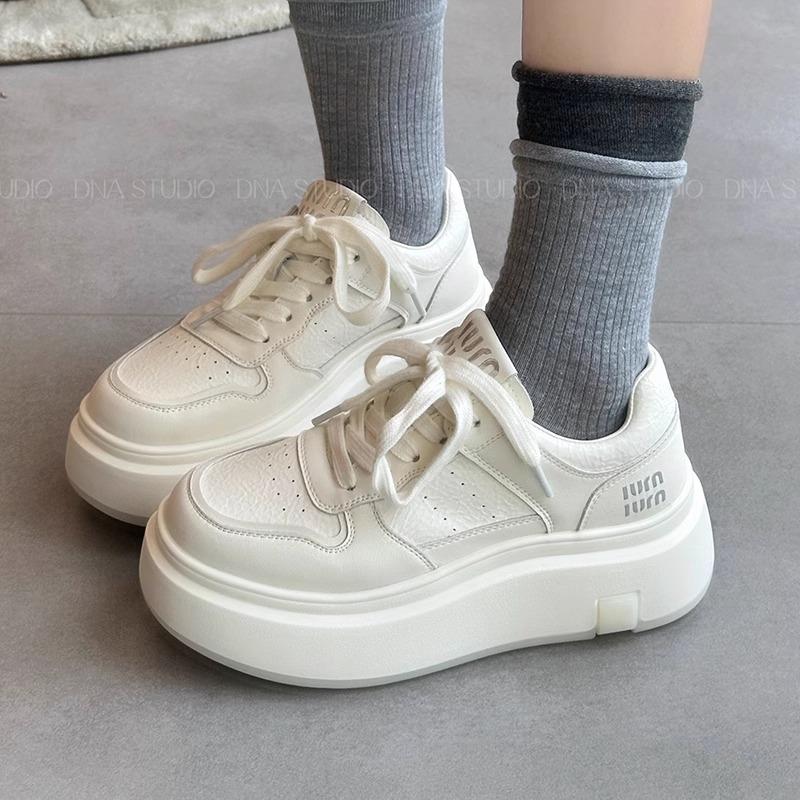 Platform white shoes women's shoes new versatile sports casual shoes heightening lace-up lace-up board shoes