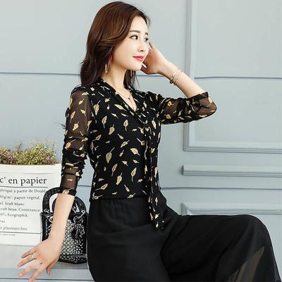 Chemise chic à col en V en maille à imprimé floral à manches longues pour femmes