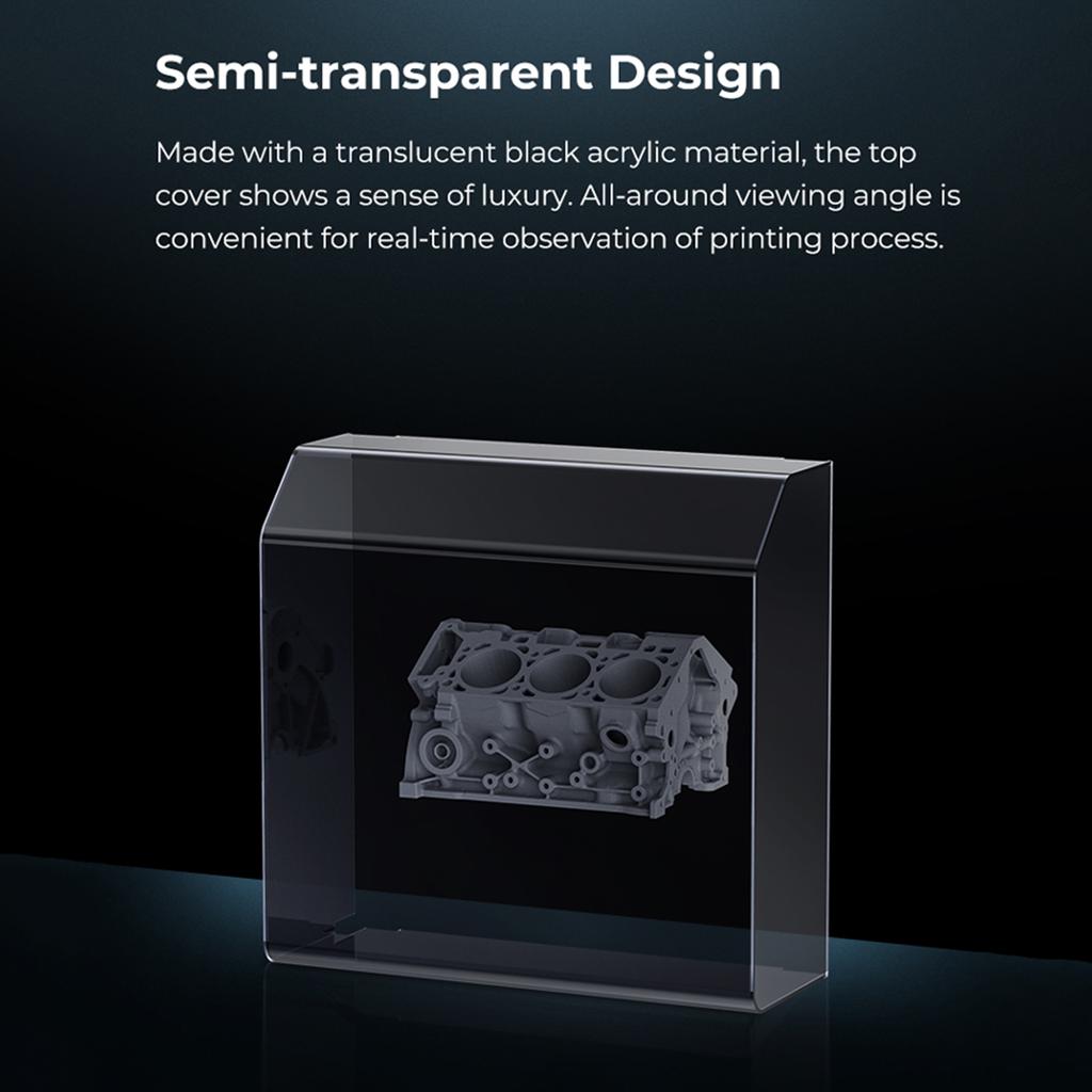 Creality Obere Abdeckung für den 3D-Drucker Ender-5 S1 für weniger Lärm, staubdicht, problemlos, durchscheinend, schwarz