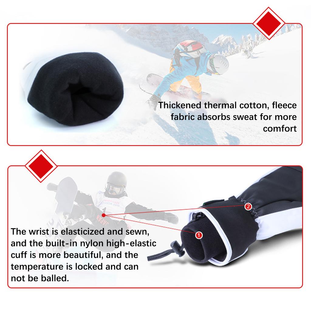 Skihandschuhe für Herren Damen Polyester PU Winddicht Wasserdicht Atmungsaktiv Snowboardhandschuhe mit Haken