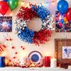 Yousheng 4th of July Artificial Flowers Topiary Ball Tree with Ground Stake Red White Blue Patriotic Fake Flower Plant Shrubs for Independence Day