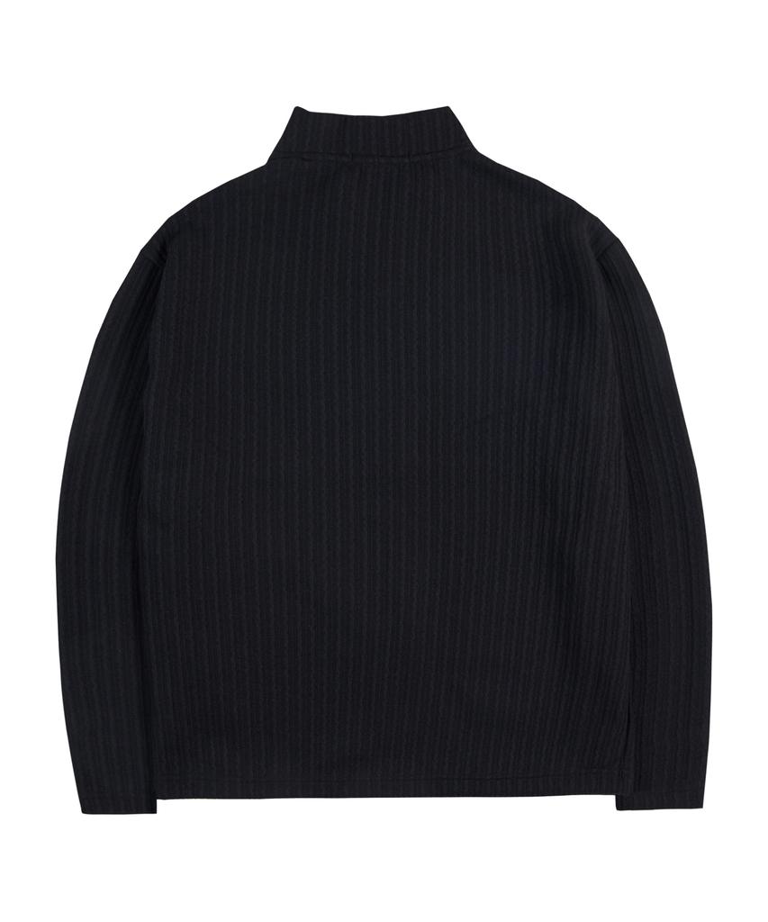 Search410 Wave Ribbed Two-Way Half-Neck Zip-Up Black