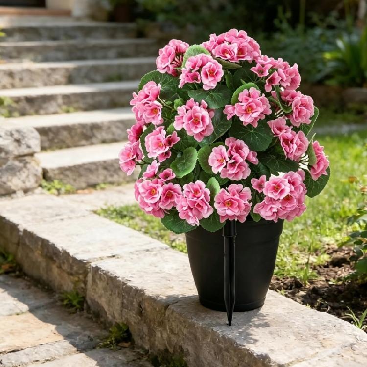 Realistic Simulation Plastic Begonia Floral Stake Artificial Green Plant For Garden Patio Porch Front Yard Landscaping