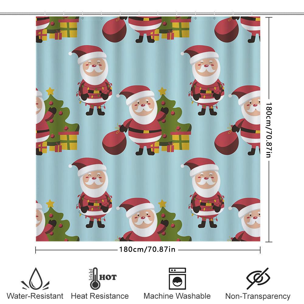 Christmas Shower Curtain, Santa Claus Patterned Plastic Waterproof Home Decor Waterproof Fabric Bathroom Accessories Set Xmas Ch