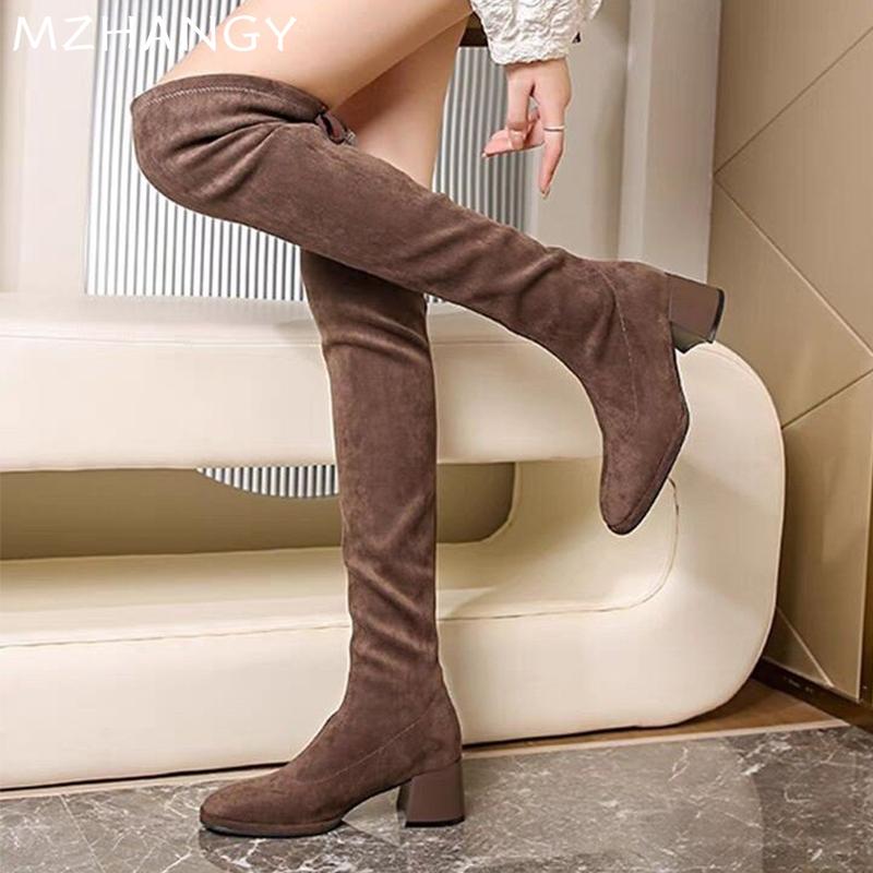 Women Suede High Boots Sexy Mid Heels Over The Knee Elegant Shoes Woman 2025 Trend Winter Pumps Fashion New Mujer Chelsea Boots