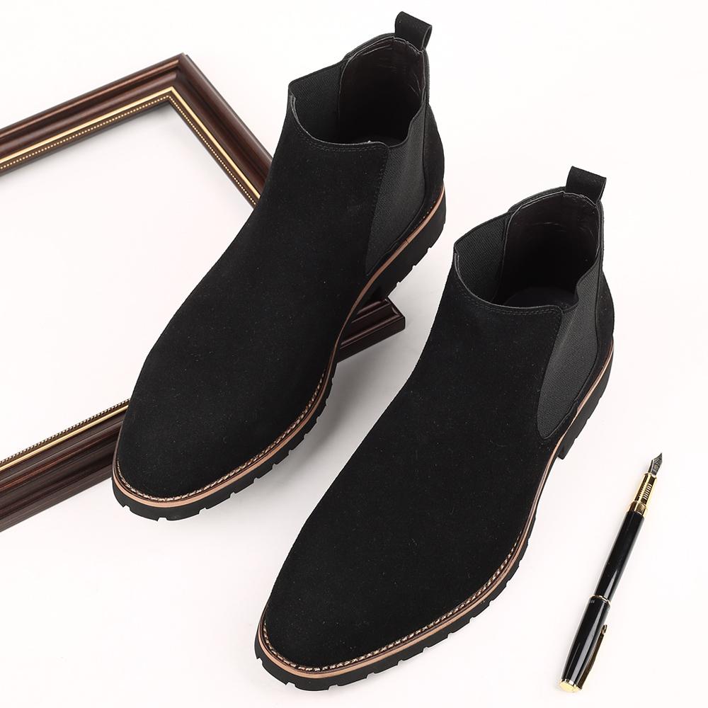 Fashion Fashion Men's Ankle Boot New Leather Men's Chelsea Boots Men Shoes Casual Black Sleeve Boots Outdoor High Top Wedding Shoes Male