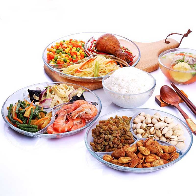 BORREY Farfurie din sticla Alimente Sticla temperata Farfurie cu fructe Cuptor cu microunde Incalzire Tava de separare Desert Gustare Farfurie Creative Home