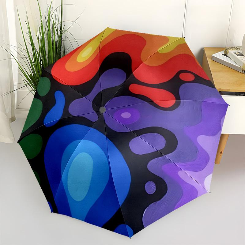 1pc Abstract Colors Automatic Open/close Folding Compact Umbrella, 8-Rib Sturdy Canopy, Lightweight Portable, Everyday Use, Gift, Outdoor Umbrella, Tr